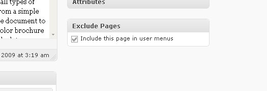Exclude Pages plugin screenshot