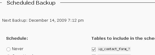 WordPress Database Backup plugin screenshot