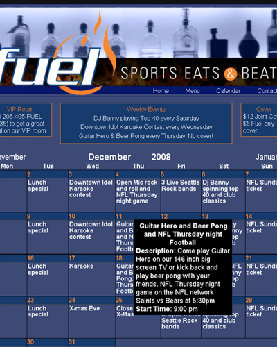 Fuel Seattle calendar page screenshot