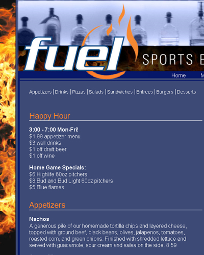 Fuel Seattle menu page screenshot